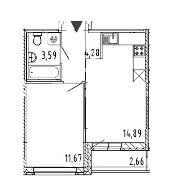 1-комнатная квартира 34.43 м², 19/20 эт., ЖК «Новые горизонты 2»